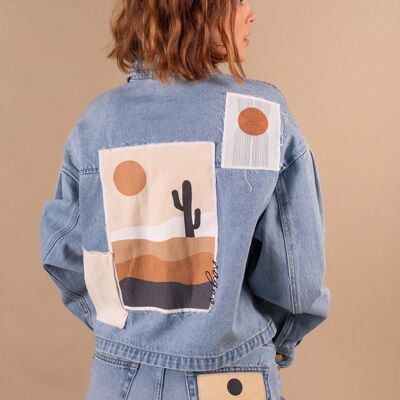 Light blue women's denim jacket with organic cotton pattern - Jeanne