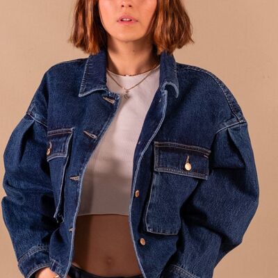 Women's dark blue denim jacket in organic cotton - Jeanne