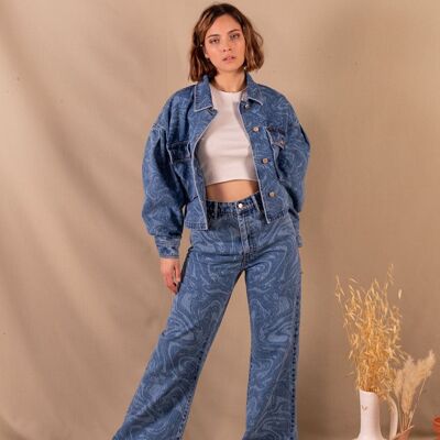 Jeans da donna Flare blu marmorizzato in cotone biologico - Clara