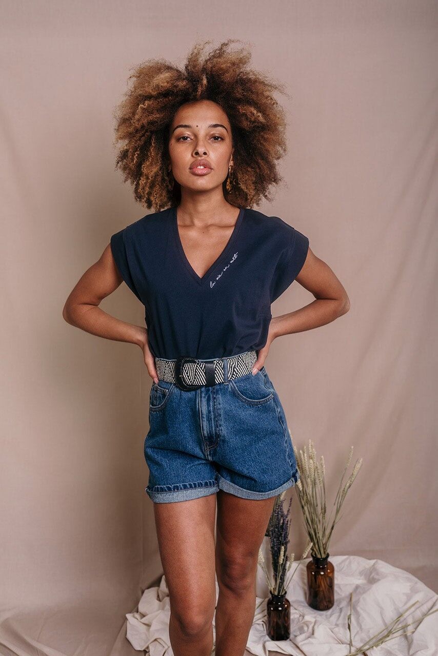 Marineblaues Damen-T-Shirt aus Bio-Baumwolle - Delphine La vie en vert