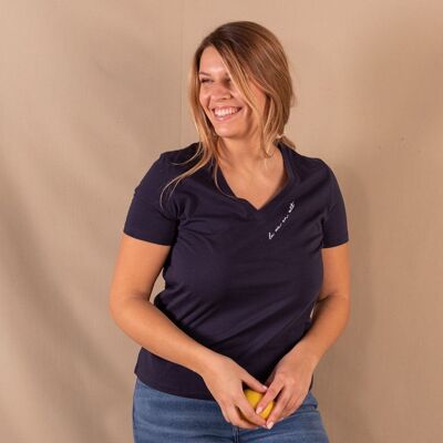 Women's navy organic cotton T-shirt - Cathy La vie en vert