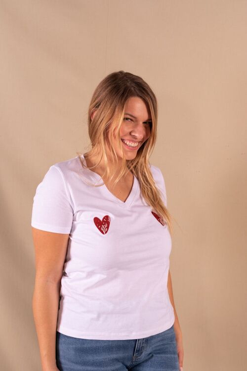 Tee-shirt Femme blanc en coton bio - Cathy Cœurs