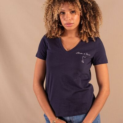 Camiseta mujer azul marino de algodón orgánico - Cathy Advitam