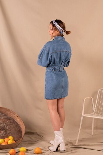 Robe Manches longues en jean bleu clair en coton bio - Romy 3