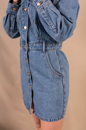 Robe Manches longues en jean bleu clair en coton bio - Romy 7