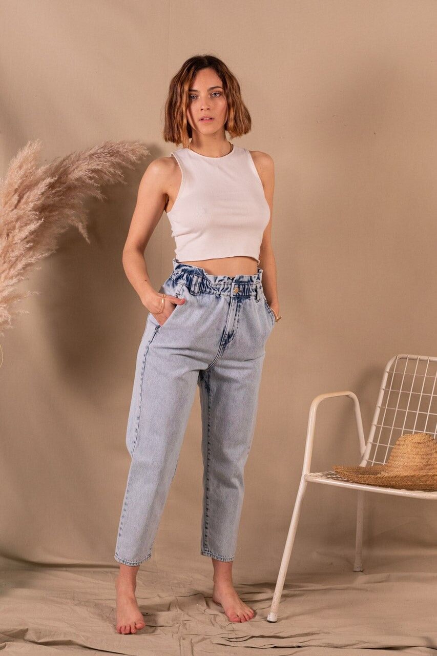 Borsa da donna Jeans Mom Paper celeste in cotone biologico - Constance