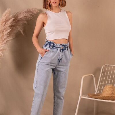 Women's Jeans Mom Paper bag light blue in organic cotton - Constance