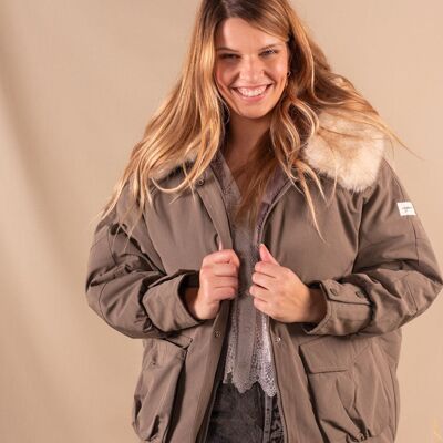 Khaki women's parka in recycled polyester - Charlotte