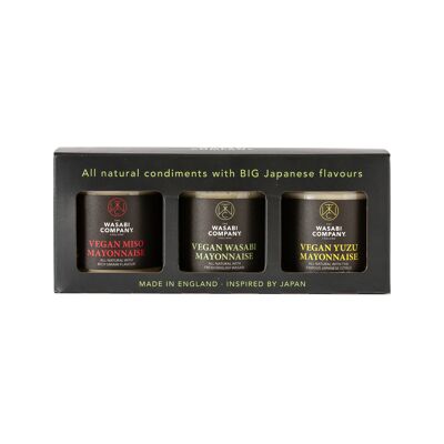 Coffret cadeau de 3 pots de mayonnaise végétalienne - Mayonnaise au wasabi, au yuzu et au miso