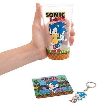 Ensemble verre, sous-verre et porte-clés Sonic 7