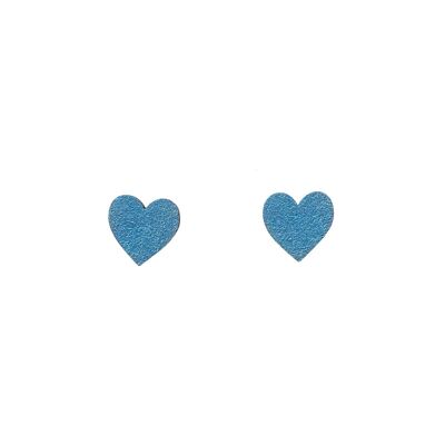 Pendientes mini corazón tachuelas azul metalizado pintados a mano