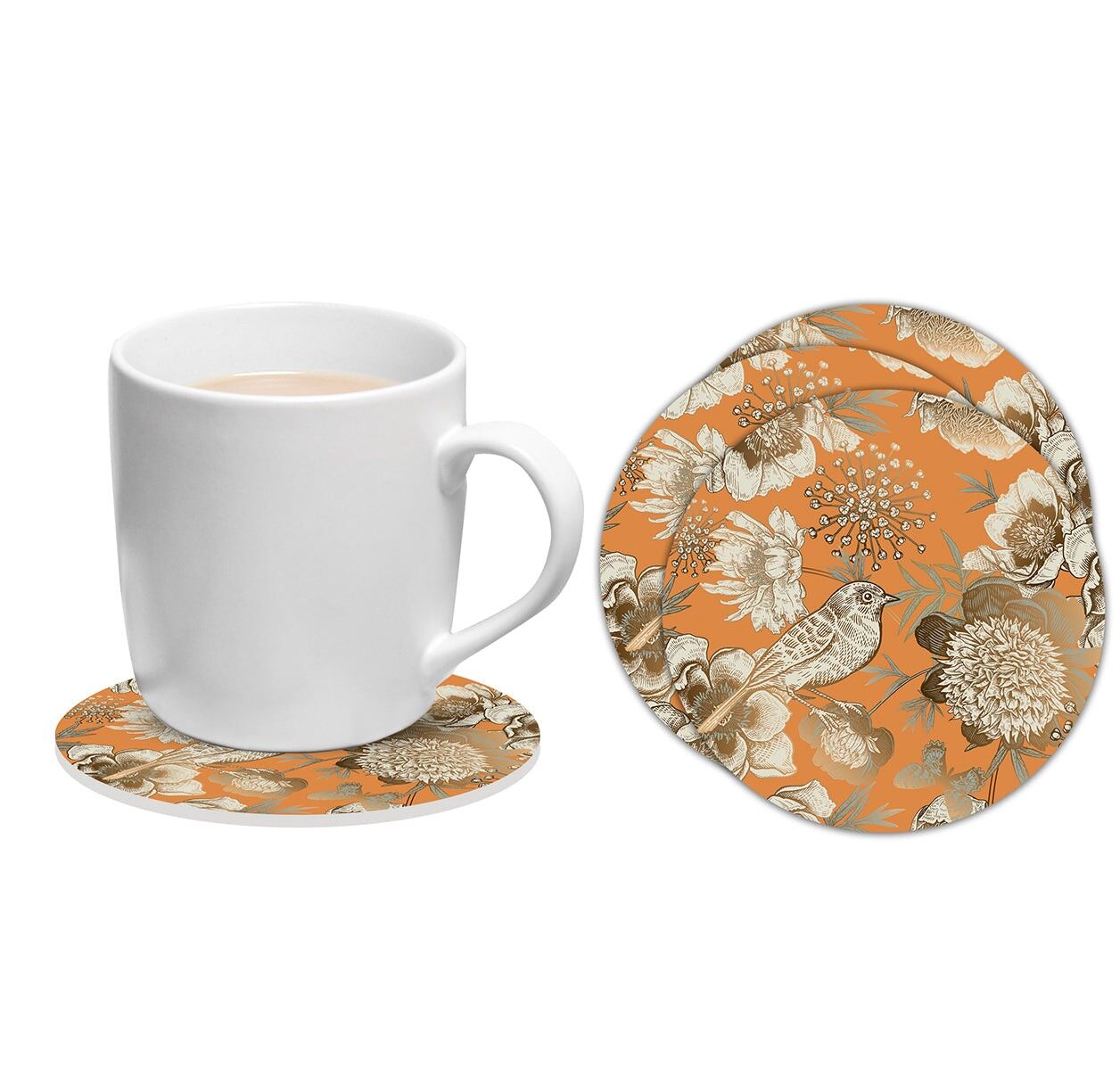 Set de 6 posavasos redondos pájaro naranja-37948