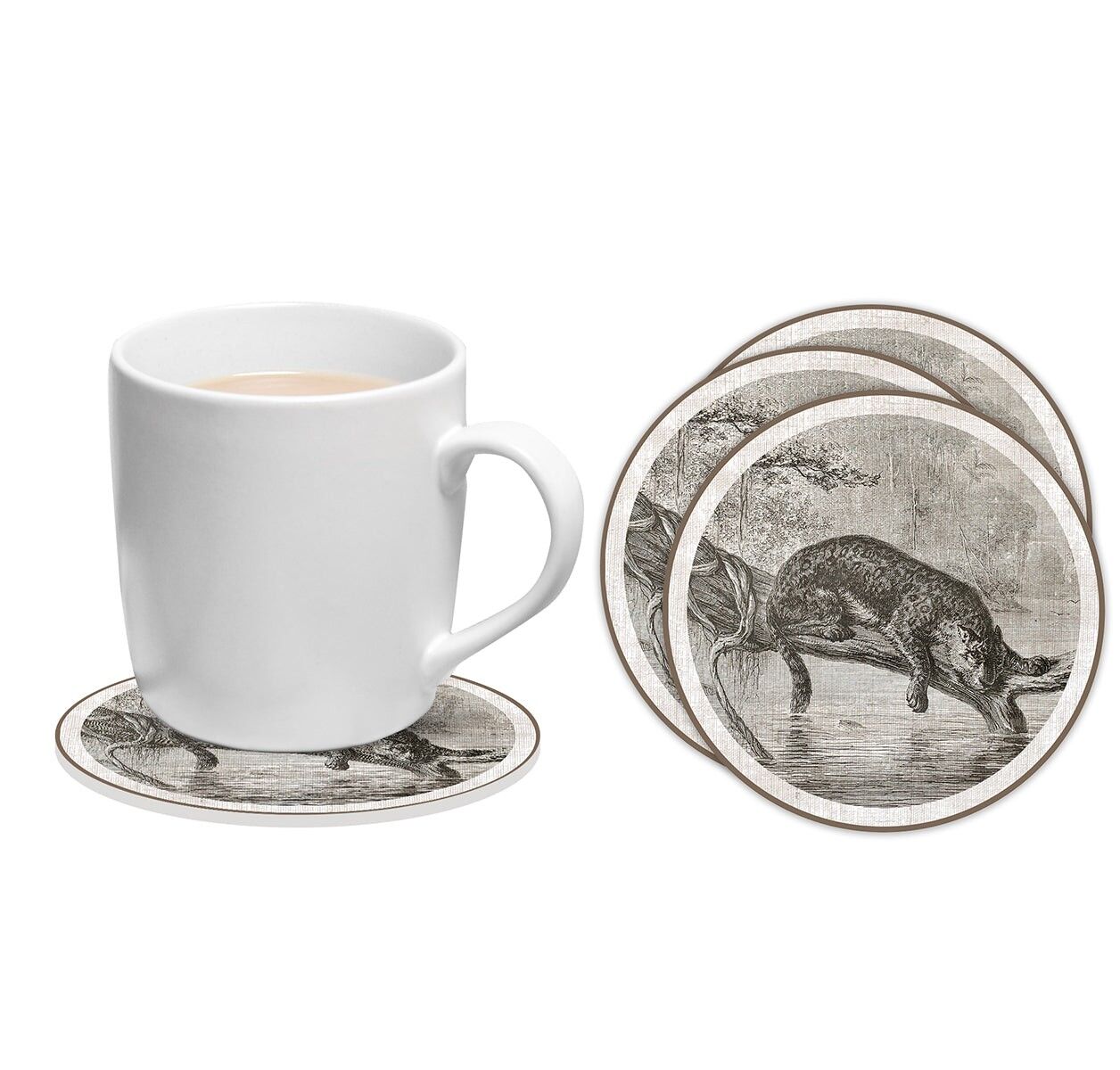 Set de 6 posavasos redondos leopardo en río-37947