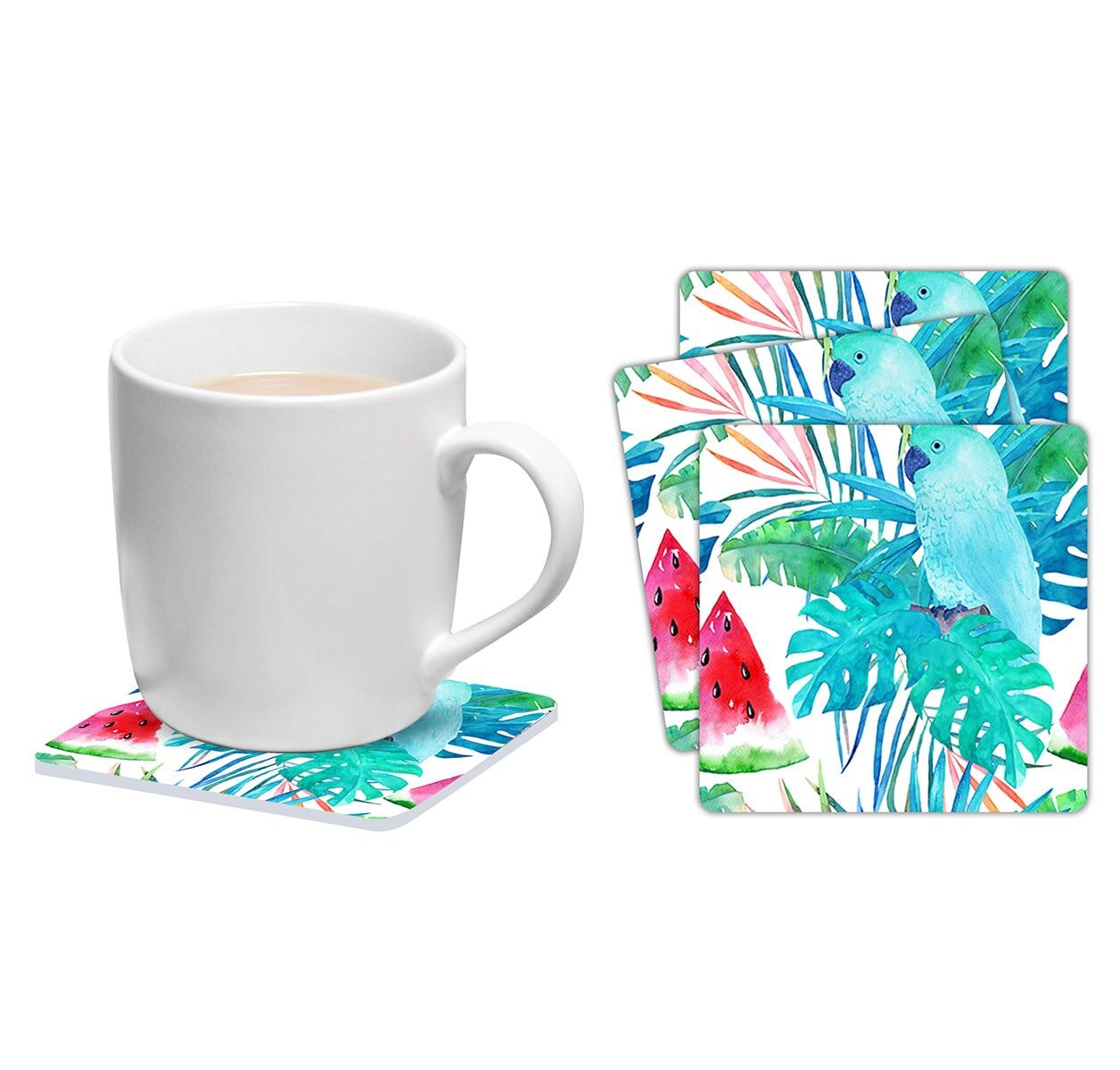 Set de 6 posavasos cuadrados Loro y sandía-37927