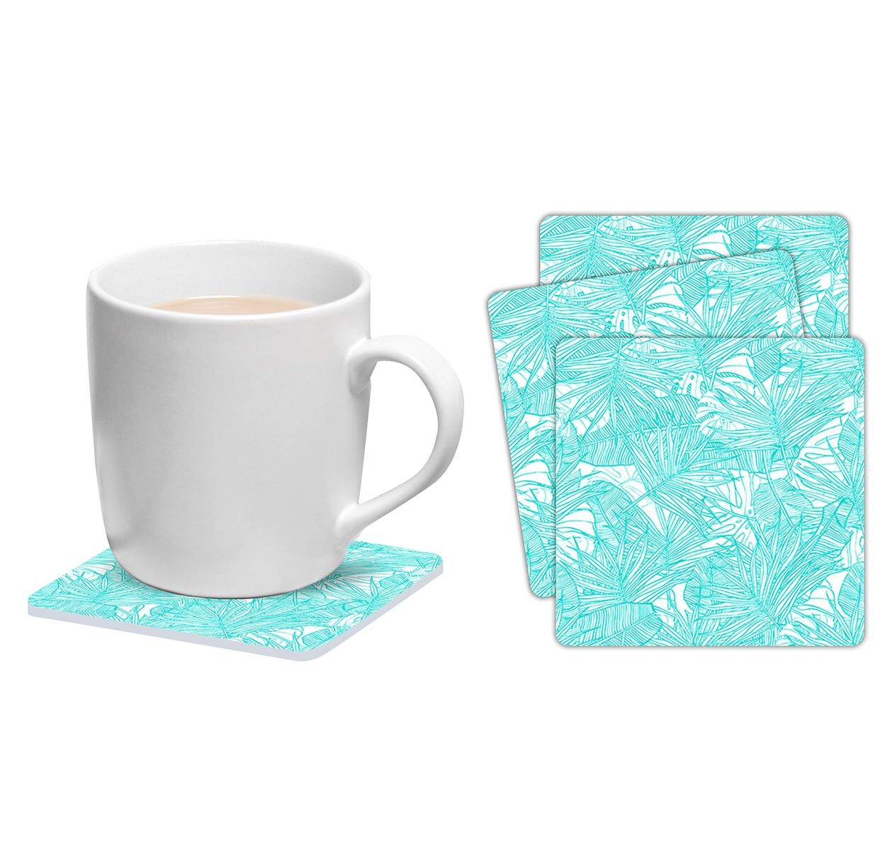 Set de 6 posavasos cuadrados Hojas turquesa-37924