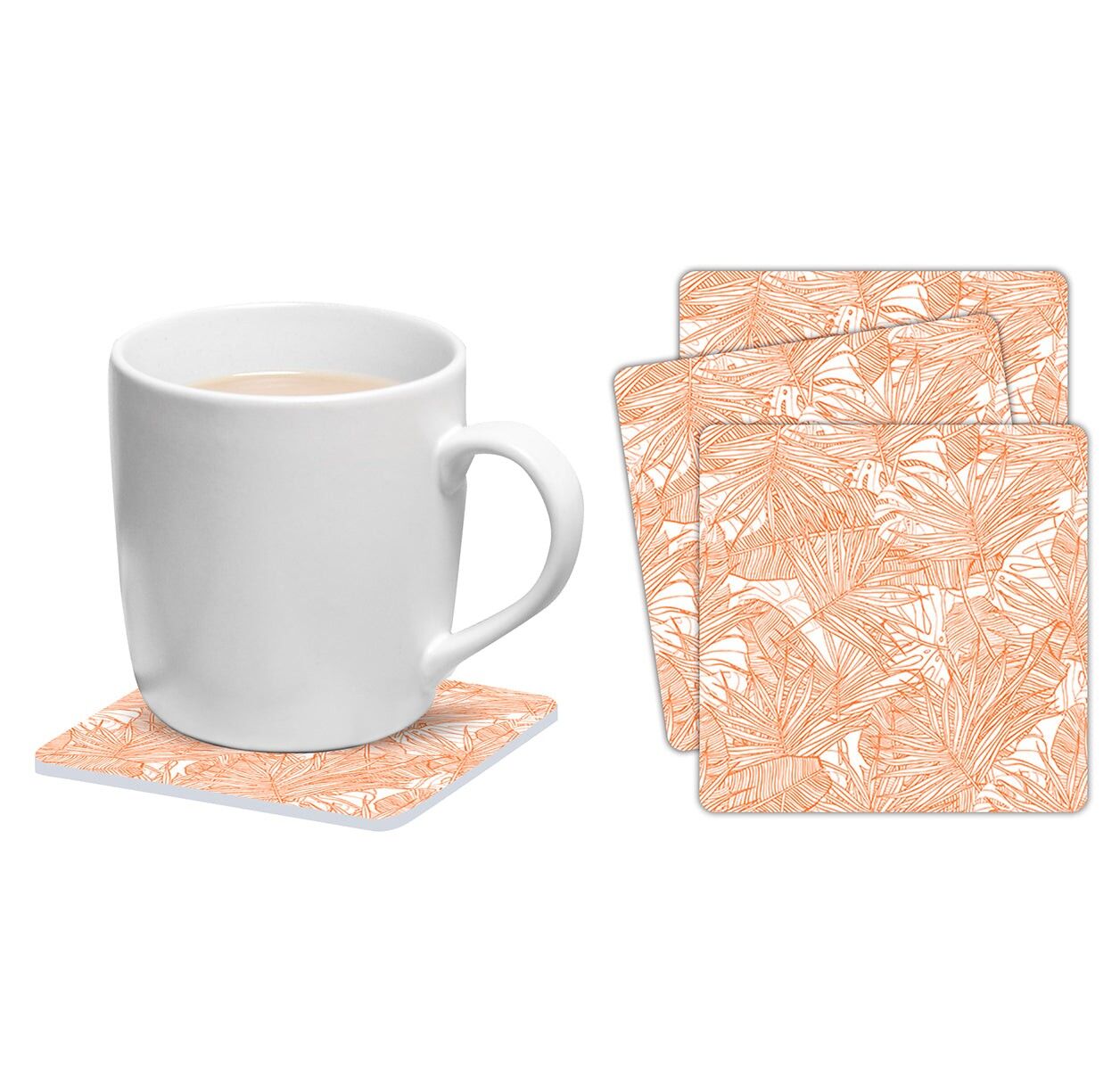 Set de 6 posavasos cuadrados Hojas coral-37923