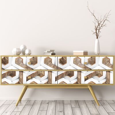 Rollo sticker 3d white, wood and gold-36875