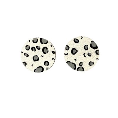 Large white and grey leopard print circle studs hand painted earrings