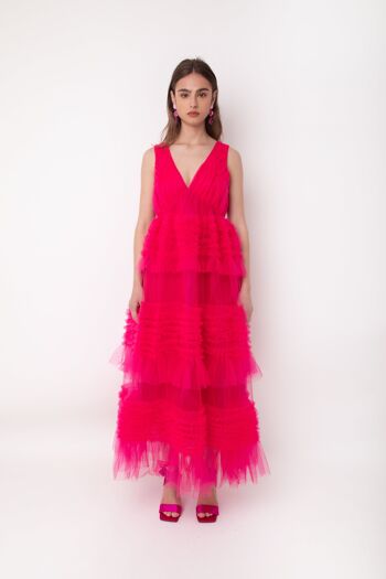 Robe rose en tulle à volants Honor 2