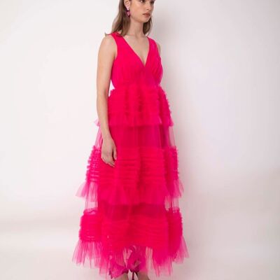 Honor Pink Ruffle Mesh Dress