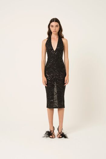 Robe mi-longue noire à sequins Dua 2