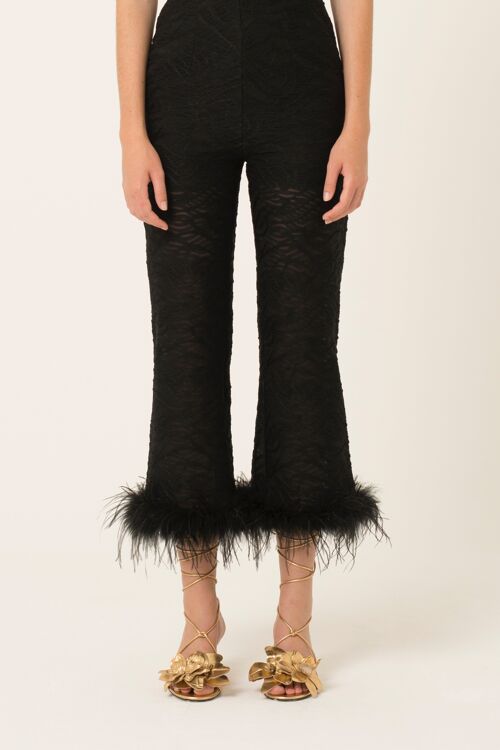 Anita Black Faux Feather Trim Cropped Trouser