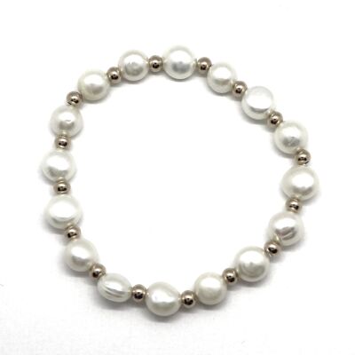 Pearl bracelet alternating with balls made of stainless steel