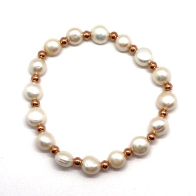 Pearl bracelet with balls made of stainless steel rosé in alternation
