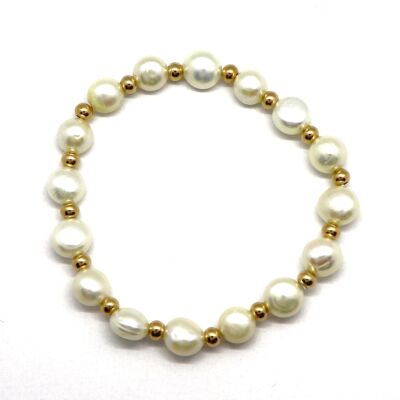 Bracciale di perle con sfere in acciaio inossidabile oro in alternanza