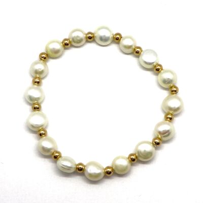 Pearl bracelet with balls made of stainless steel gold in alternation