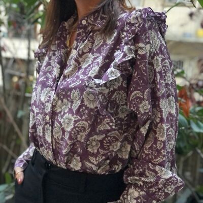 Goldo blouse with Purple & White print
