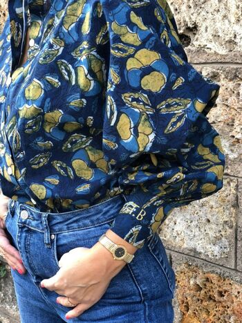 Blouse Bubble imprimé Deep blue et yellow 2