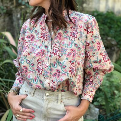 Ikonische Bluse Blumen Rot Grün & Pink