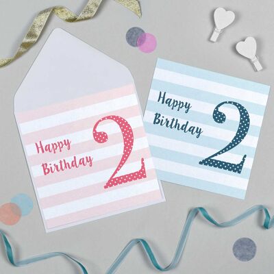 Candy Stripe 2nd Birthday Blue/Pink - Blue