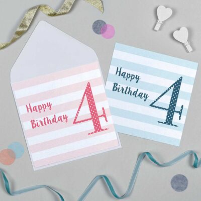 Candy Stripe 4th Birthday Blue/Pink - Blue