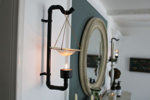 COPPER PIPE WALL HUNG WAX BURNER - Matt Black