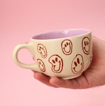 MIM Melted Smiles Lilac Mug - Tasse à café rose pastel faite à la main et tasse en céramique 1