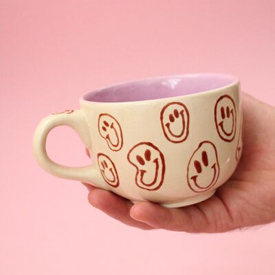MIM Melted Smiles Lilac Mug - Taza de café rosa pastel hecha a mano y taza de cerámica