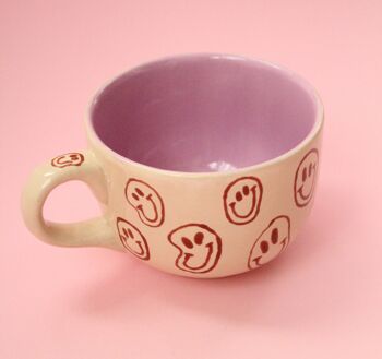 MIM Melted Smiles Lilac Mug - Tasse à café rose pastel faite à la main et tasse en céramique 2