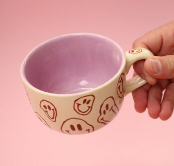 MIM Melted Smiles Lilac Mug - Tasse à café rose pastel faite à la main et tasse en céramique 3