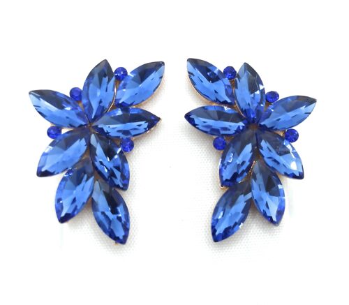 Pendientes Espectaculares Florales · Cristales Azul Celeste, Oro