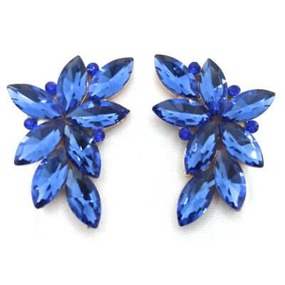 Boucles d'Oreilles Florales Spectaculaires Cristaux Bleu Ciel, Or