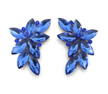 Boucles d'Oreilles Florales Spectaculaires Cristaux Bleu Ciel, Or 1