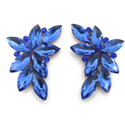 Pendientes Espectaculares Florales · Cristales Azul Celeste, Oro