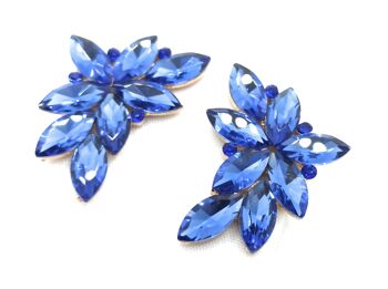 Boucles d'Oreilles Florales Spectaculaires Cristaux Bleu Ciel, Or 3