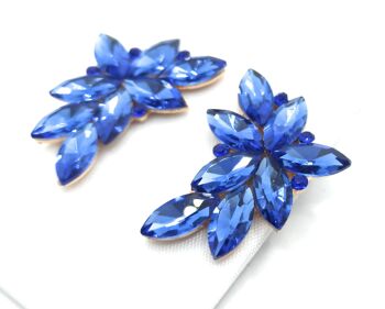 Boucles d'Oreilles Florales Spectaculaires Cristaux Bleu Ciel, Or 8
