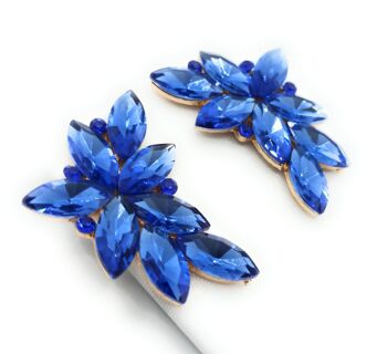 Boucles d'Oreilles Florales Spectaculaires Cristaux Bleu Ciel, Or 4