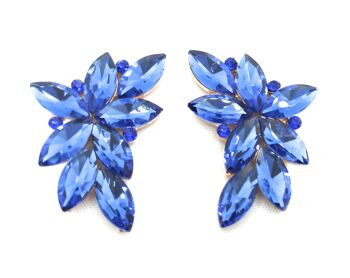 Boucles d'Oreilles Florales Spectaculaires Cristaux Bleu Ciel, Or 6