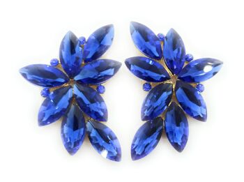 Boucles d'Oreilles Florales Spectaculaires Cristaux Bleu Saphir, Or 1