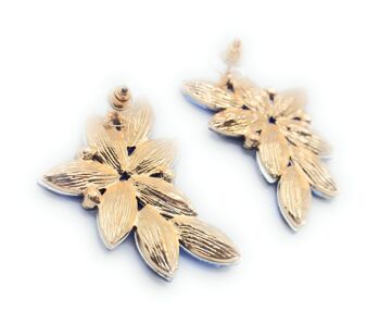 Boucles d'Oreilles Florales Spectaculaires Cristaux Bleu Saphir, Or 5